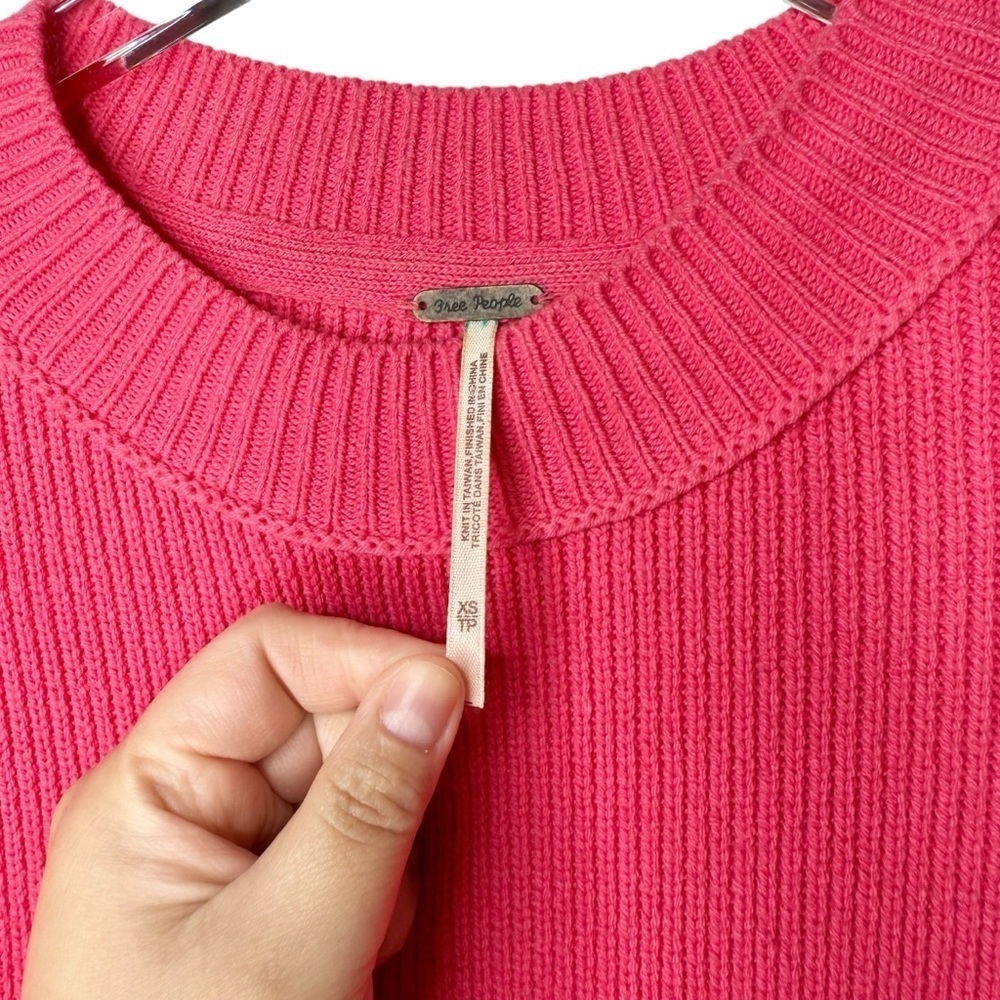 Free People Easy Street Hot Pink Oversized Sweater XS Boho Slouchy Tunic - Picture 4 of 15